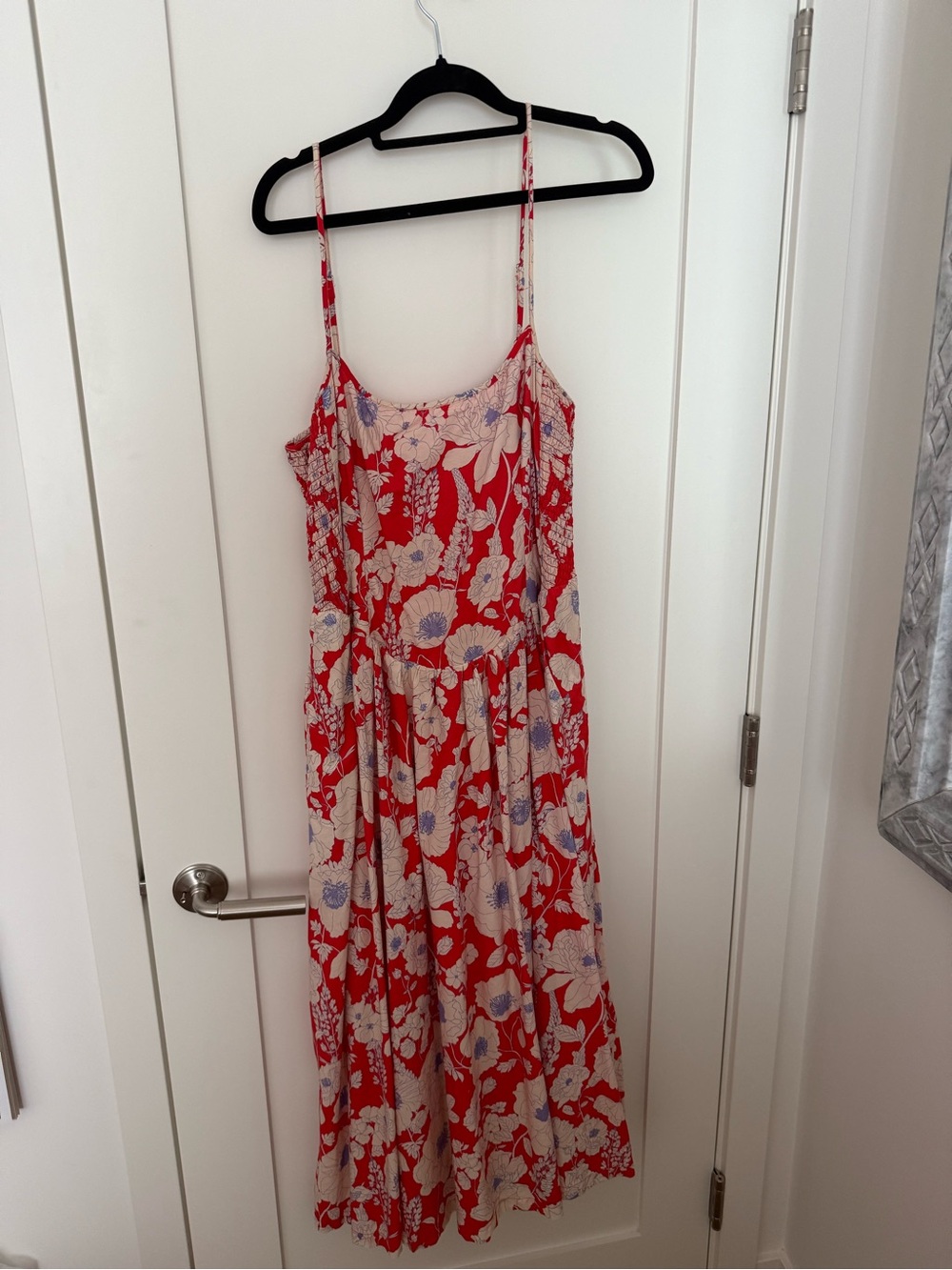 Anthropologie Red Floral Midi Sundress with Spaghetti Straps - Picture 2 of 4